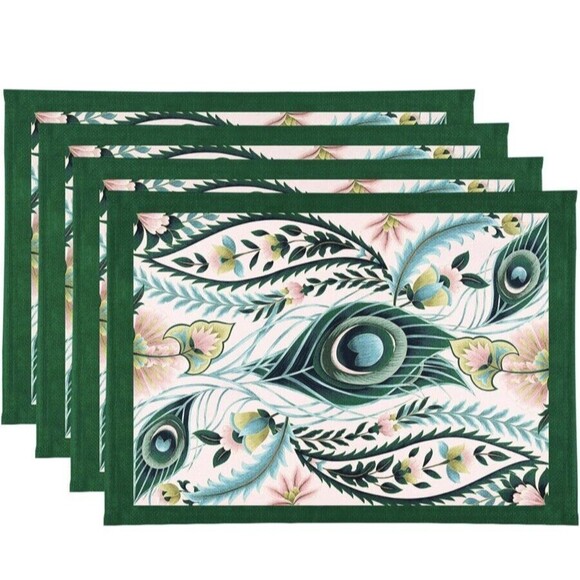RUSPEPA Placemats Set of 4 with Peacock Feather Design, 12 x 17" Nice!! NEW!! - Picture 1 of 5
